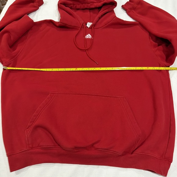 Adidas Mens Red Fleece Hoodie Embroidered Center Logo Pullover XL Athleisure - Picture 2 of 7